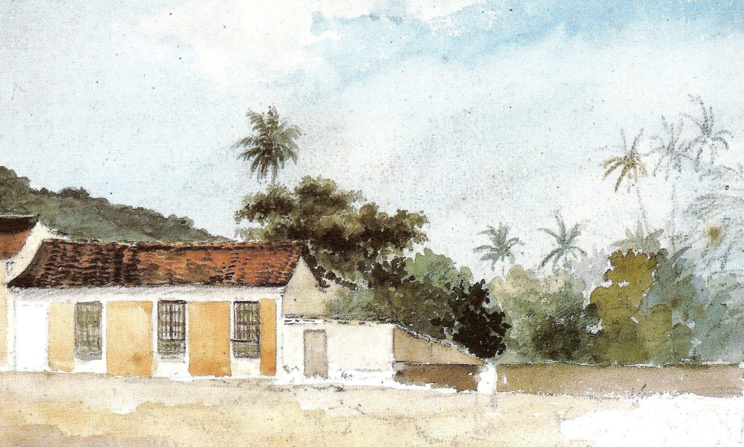 Camille Pissarro, Paisaje con casas de tejas rojas , circa 1852-1854